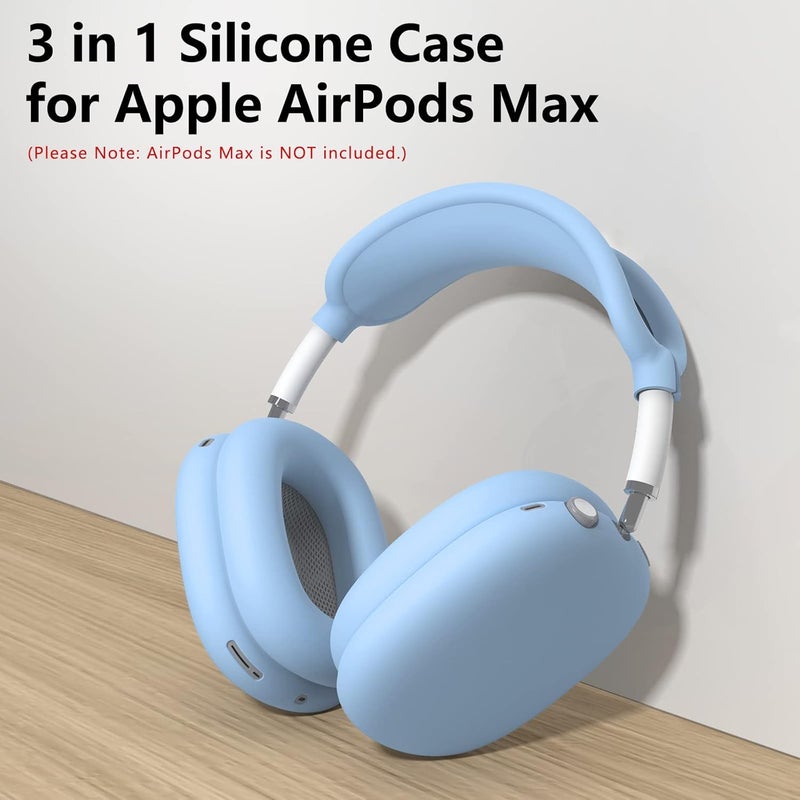 MINDRESY غطاء سيليكون لسماعات AirPods Max، غطاء وسادة الأذن/غطاء الأكواب/غطاء الرأس لسماعات AirPods Max (USB-C/Lightning) (2024/2020)، واقي سيليكون ملحقات لآبل AirPod Max، أزرق سماوي - Image 2